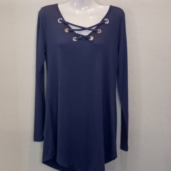 Belle by Belldini Blue Bling Tunic Top - Picture 1 of 13